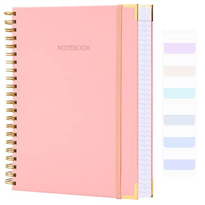 Spiral Notebook, College Ruled Notebook Journal, 7” x 10”, 300 Pages Leather Writing Journal for Women Men, B5 Hardcover Notebook for Work School, 24pcs Index Tabs, Pink | 300 Pages Thick Paper for Smooth Writing, B5 Large Notebook, 24 Tabs, Lay Flat Stro