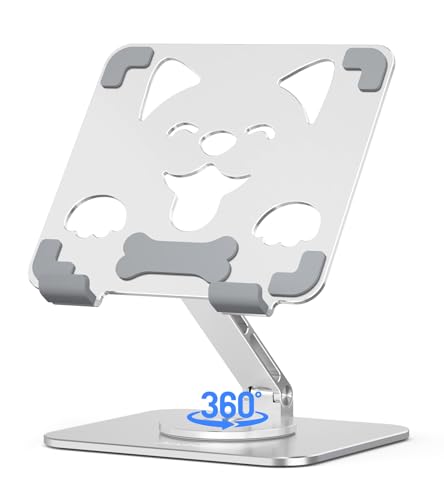 Aoviho Adjustable Tablet Stand for iPad - 360° Rotating Aluminum Desk Holder, Foldable Stable Stand for iPad Pro 12.9/11, Samsung Galaxy Tab, Home Office & Travel, Silver - color: Silver