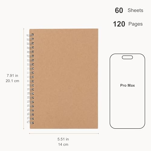 POPUFOX 12 Pack Spiral Notebooks 7.9" x 5.5", Lined Paper Kraft Cover Journal, 60 Sheets 120 Pages, DIY Customizable Small Wirebound Notebook for School Office Classroom