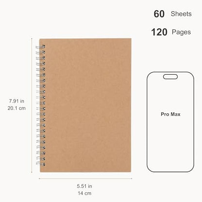POPUFOX 12 Pack Spiral Notebooks 7.9" x 5.5", Lined Paper Kraft Cover Journal, 60 Sheets 120 Pages, DIY Customizable Small Wirebound Notebook for School Office Classroom