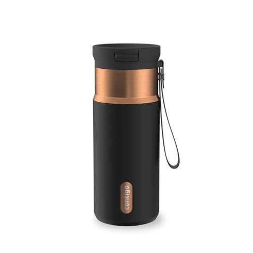 Contigo SnapSeal 473.2ml(16온스) 스테인리스 스틸 진공 단열 물병, 누출 방지 자동 닫힘 뚜껑(빨대 호환) 및 휴대용 스트랩, BPA 프리 및 납 프리, 식기세척기 사용 가능 - color: 감초 청동, size: 16온스