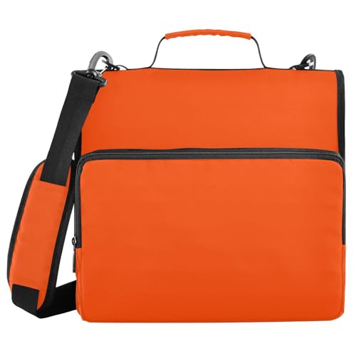 3-Ring Zipper Binder Bag, 13 Inch Laptop Organizer with Shoulder Strap Multiple Pocket File Folder for School Office - color: Plain Orange Solid Color