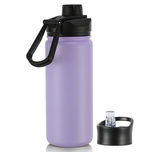 16 oz Insulated Water Bottle with Straw Lids, Stainless Steel Kids Water Bottles for School, Double Wall Vacuum Metal Water Bottle with Straw & Wide Mouth Lid, Lavender 1 Pack - color: Lavender, size: 16 Ounces