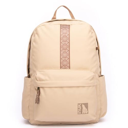 INUK Geometric Stripe Laptop Backpack, 13 Inch Water Resistant Backpack for College & Work, Recycled Travel Daypack Made from 24 Plastic Bottles, with Hidden Pocket & Luggage Strap, Milky Moka - color: Milky Moka