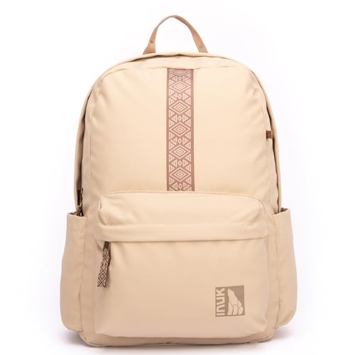 INUK Geometric Stripe Laptop Backpack, 13 Inch Water Resistant Backpack for College & Work, Recycled Travel Daypack Made from 24 Plastic Bottles, with Hidden Pocket & Luggage Strap, Milky Moka - color: Milky Moka
