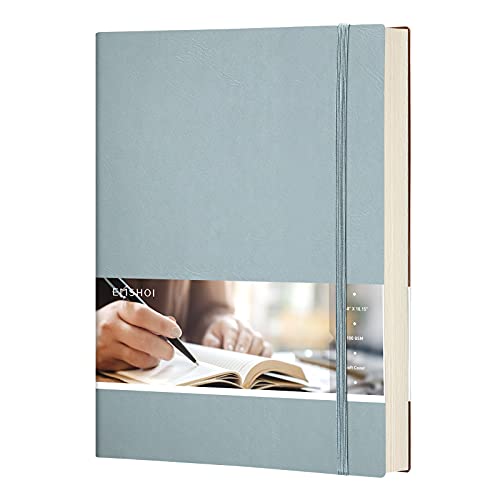 EMSHOI Lined Journal Notebook, 204 Numbered Pages, B5 Size (7.5'' x 10'') | 100 GSM Thick Paper, Leather Softcover, College Ruled, for School, Writing, Work, Office & Journaling (Gray Blue) - color: GrayBlue, style: Ruled