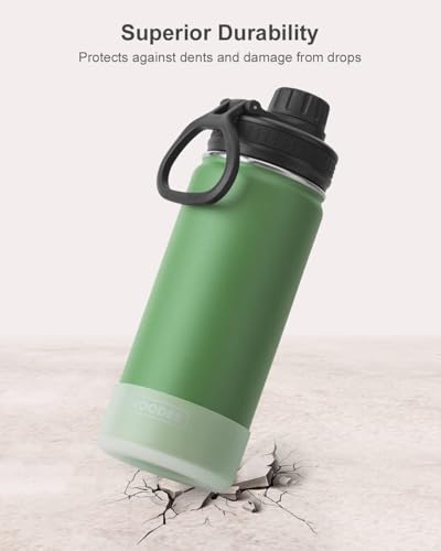 koodee 16 oz Water Bottle Stainless Steel Double Wall Vacuum Insulated Wide Mouth Water Bottle with Leakproof Spout Lid-Reusable Metal WaterFlask BPA Free (Grass Green) - color: Grass Green, size: 16 Ounces