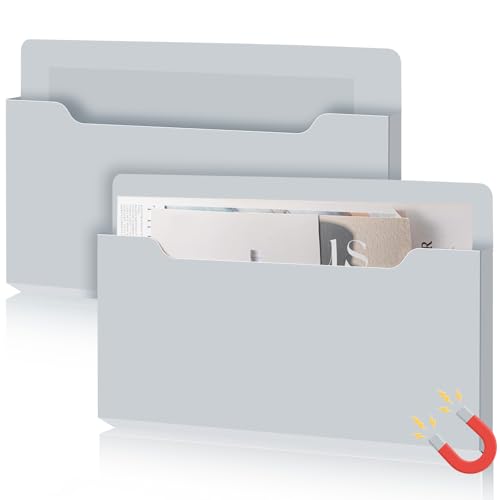 Feifeiya 2 Pcs Magnetic File Folder Wall Hanging Holder Large Pocket Paper Magazine Mail Organizer for Refrigerator Classroom Locker Whiteboard(Horizontal,Grey,13.8 x 8.3 Inches) - color: Grey, size: 13.8 x 8.3 Inches, style: Horizontal
