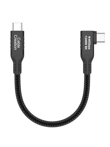 Angle USB 4 Cable,USB C to C for SSD,MacBook Pro, iPhone17,Dock,Auto 0.5ft | for Thunderbolt 5 4, 40Gbps Data Sync, 8K/5K@60Hz Video Stream, 240W PD 3.1 Fast Charging, 90 Degree,Anti Tear Braided - color: 40G, size: 0.5FT-Angled