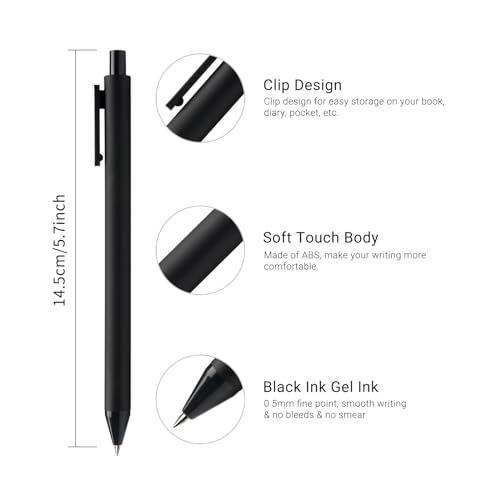 Kaco Gel Pens, 0.5 mm Fine Point, Black Ink 10 Count, Quick Dry Smooth Writing, Aesthetic Office Supplies Refillable Retractable - color: 0.5mm 10 PCS Black