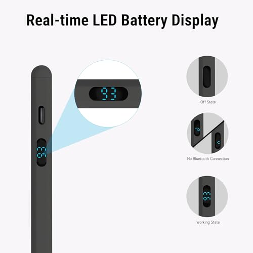 2-in-1 Stylus Pen for Touch Screen with LED Power Display, Universal Stylus Active Pencil for iPad 2018-2026, iPhone, Samsung, Android Tablet, Switch- Tilt Sensitivity Drawing, Fast Charge Digital Pen - color: Black
