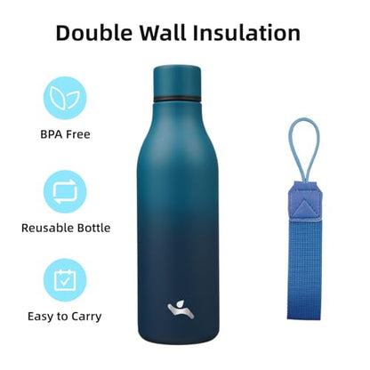 Konokyo Insulated Water Bottle with Strap,18 oz Double Wall Stainless Steel Vacuum Bottles Metal Water Flask,Indigo Black - color: Indigo Black, size: 18 Ounces