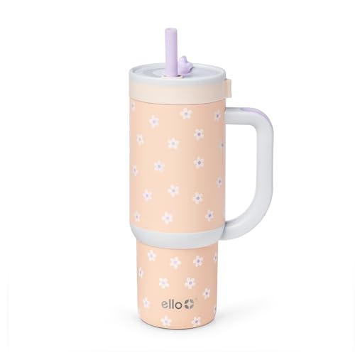 Ello Oasis 18oz Stainless Steel Kids Tumbler with Handle & Retracting Straw, 100% Leakproof, Double-Wall Vacuum Insulated, Kids Water Bottle for School, BPA Free, Dishwasher Safe, Orange Daisies - color: Orange Daises, size: 18 Ounces