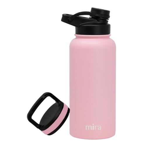 MIRA 32 oz Insulated Sports Bottle - Stainless Steel Temperature Control Thermo - Easy-Drink Spout (24Hr Cold/12Hr Hot) - Taffy Pink - color: Taffy Pink - 2 Lids
