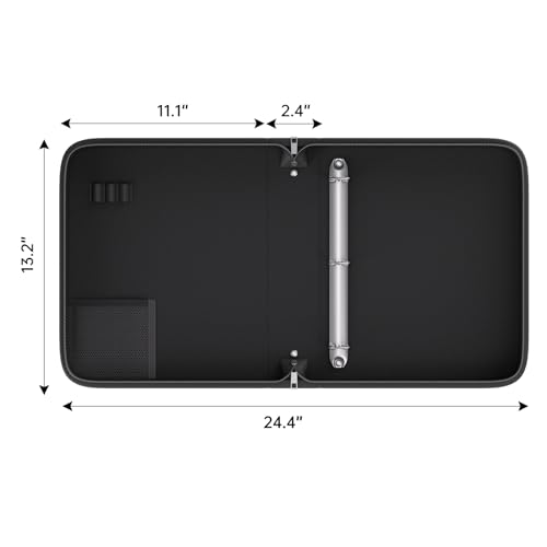Fireproof 3 Ring Binder with Zipper, 1.5 Inch D Rings Hold up 375 Sheets of 8.5" x 11" (A4), Compatible with Clear Page Protectors, Built-in Net and Pen Holder(Black, 1 Pcs) - color: Black, size: 1.5", style: 1 Pcs