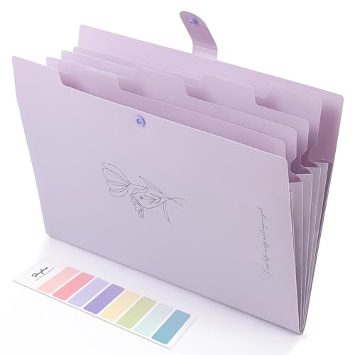 SKYDUE Expanding File Organizer with 5 Pockets, Accordion File Folders with Labels, Portable Document Paper Bill Receipt Organizer, Home College School Office Supplies, Letter Size, Lilac - color: Lilac