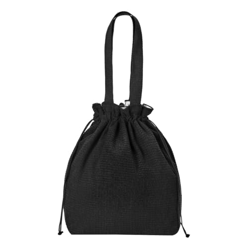 Retro Corduroy Drawstring Lunch Bag - Soft Textured Pouch for Women Students, 5mm Foam Base, Perfect for School Office Daily Use (black) - color: Black