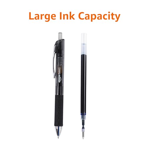 Amazon Basics Retractable Gel Pens, Fine Point 0.7mm, Smooth Writing, Black, No Smudge, School and Office Supplies, 12-Pack - color: Black