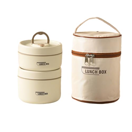 Portable Insulated Lunch Container Set, 2/3/4 Stackable Individual Stainless Steel Lunchboxes with Insulated Bag, Suitable for Work, Picnics and Camping (Beige, 2-Tier) - color: Beige, size: 2-Tier