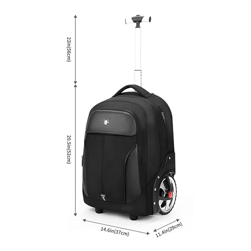 WMHYLYH 22 Inch Rolling Backpack, Waterproof Backpack with Wheels for Business and Travel Commuter, Carry on Laptop Backpack for Women and Men Adult (black) - color: Black