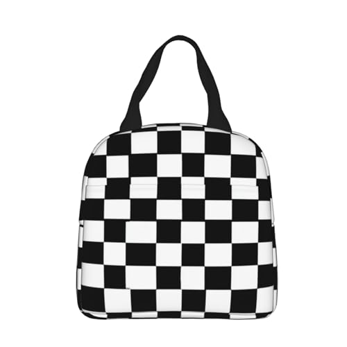Insulated Lunch Bag Checkerboard Pattern Black White, Leakproof Lunch Tote for Work School, Reusable Lunch Box Cooler for Adults Students, Compact Lunch Bag for Office College Picnic - color: C03