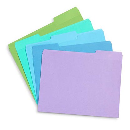 Blue Summit Supplies 100 File Folders, Letter Size, 1/3 Cut, Ocean Tones | Durable 11pt, 1/3 cut top tab, blue and green ocean tones, for office, school, and home filing - color: Ocean Tone