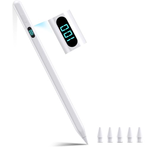 Stylus Pencil for iPad,Compatible with 2026-2018 iPad/Pro/Air/mini（White） | (5 Extra Tips) with Magnetic Attachment,Tilt Sensitivity Palm Rejection,USB-C Faster Charge - color: White