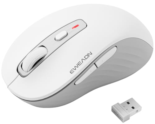 EWEAND Wireless Mouse, Dual-Mode 2.4 G/Bluetooth Mouse with 5 Adjustable DPI Levels up to 4000, Rechargeable Silent Computer Mouse for Laptop, MacBook, PC, Chromebook for Small&Medium Hands-White - color: White