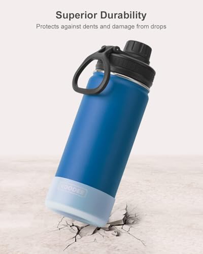 koodee Water Bottle -16 oz Stainless Steel Double Wall Vacuum Insulated Water Bottle for School Wide Mouth Spotrs Flask with Leakproof Spout Lid (Navy) - color: Navy, size: 16 Ounces