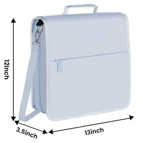 SUNEE Zipper Binder 3 Ring, 3 Inch O-Ring with Handle and Shoulder Strap, 600-Sheet Capacity, 5-Tab Expanding File Folder, Multi-Pockets for Middle School Organizer Binder with Zipper, Dusk Blue