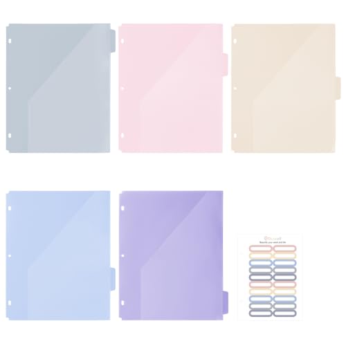 Ospelelf PVC File Folders with Pockets, Binder Dividers with Tabs, Morandi | Durable Plastic Dividers for 3 Ring, 8.5" x 11" Plastic Folders Waterproof, 5 Tabs, For School Office - color: Morandi