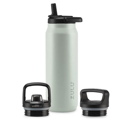 ZULU Base 40oz Stainless Steel Water Bottle with 3 Lids- Straw, Chug, Twist | Double Walled and Vacuum Insulated Metal Thermos | For Gym, Outdoor | Built in Carry Loop, Dishwasher Safe, Sage - color: Sage, style: 40oz