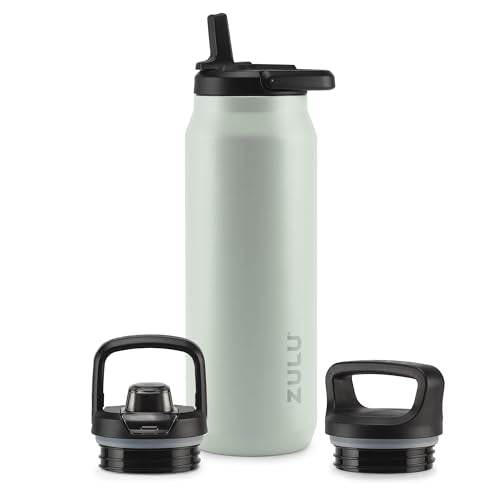 ZULU Base 40oz Stainless Steel Water Bottle with 3 Lids- Straw, Chug, Twist | Double Walled and Vacuum Insulated Metal Thermos | For Gym, Outdoor | Built in Carry Loop, Dishwasher Safe, Sage - color: Sage, style: 40oz