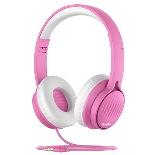 TuneFlux Upgraded Kids Headphones, Wired Toddler Headsets, 85dB Limited Volume On Ear Headphones, Portable Foldable Design, Stereo Sound Kids Headsets for School/Tablet/Travel-Pink - color: Pink