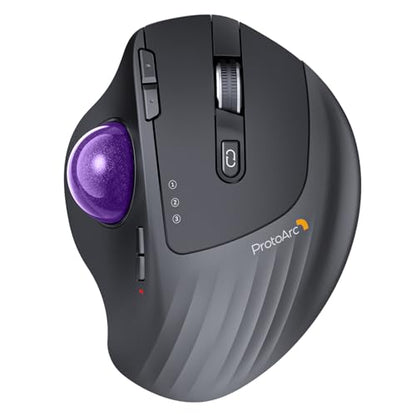 ProtoArc Wireless Trackball Mouse, EM01 NL Ergonomic Bluetooth Rollerball Thumb Rechargeable Computer Laptop Mouse, Adjustable Angle & 3 Device Connection for PC, Mac, Windows-Purple Ball - color: Purple Ball