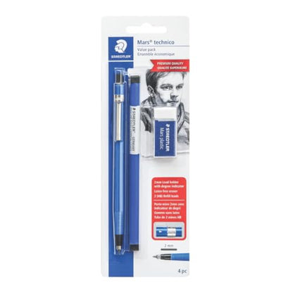 STAEDTLER Mars Technical Mechanical Pencil Set, Blue, 18 Pack | 1 pencil - 2 mm, 1 eraser, 2 ea 2H lead refills. 4pc