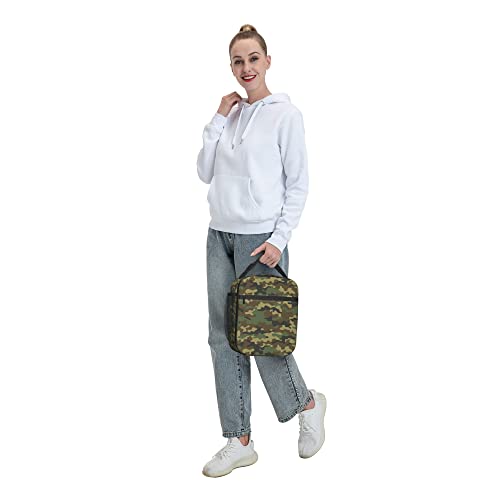 Green Camo Lunch Bags For Men Women Boys Girls Reusable Tote Lunch Bags For Office Work School Picnic Camping Thermal Insulation And Cold Preservation - color: Green Camo
