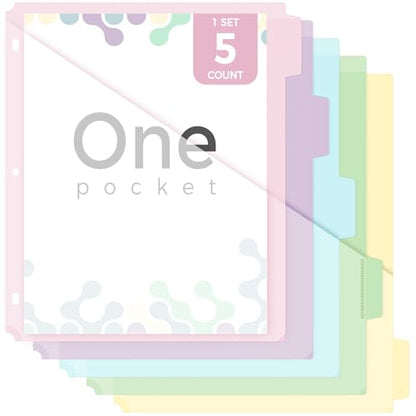 SKYDUE Binder Dividers with Tabs and Pockets – 5-Pack for 3-Ring Binders, Writable Tabs, Durable & Tear-Resistant, Pink - color: 1 Set Pink