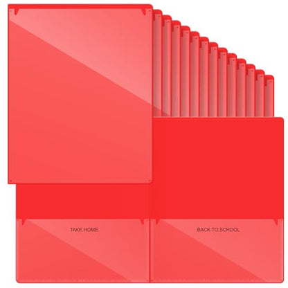 Henoyso 24 Pcs Folders with Pocket School to Home Folder Heavy Duty 2 Pocket Homework Folders with Clear Front Pockets for School Students Parent Teacher Communication (Red) - color: Red