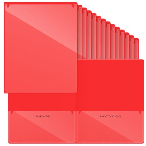 Henoyso 24 Pcs Folders with Pocket School to Home Folder Heavy Duty 2 Pocket Homework Folders with Clear Front Pockets for School Students Parent Teacher Communication (Red) - color: Red