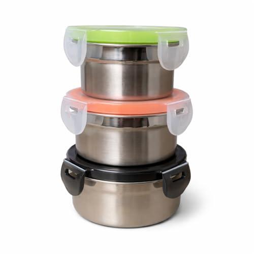 [3 Pack 4 Oz Small Condiment & Dip Containers with Leakproof Lids, Reusable Stainless Steel Bento Box Sauce Cups for Lunches, Picnics & Kitchen Storage (3PC Mixed) - size: 3PC Mixed