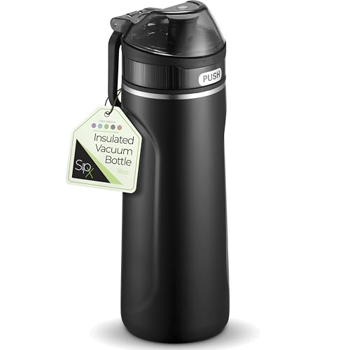 SipX Insulated Water Bottle, Water Bottle with Straw Lid, 18 oz Triple Insulated Stainless Steel, Leakproof, BPA-Free, Slim Durable Metal Bottle for School, Gym, & Office, Black - color: Black Pearl