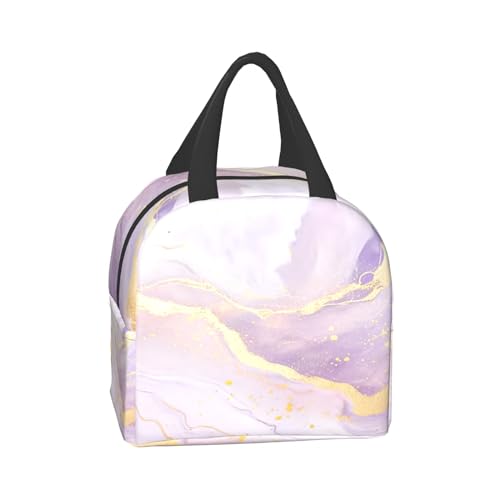 Nerxy Insulated Lunch Bag Woman 8x5x8.5inch Pink Purple Gold Marble Reusable Lunch Box Soft Cooler Tote Bag Men Kids Adults Waterproof Meal Container With Pocket for Work School Travel Office Picnic - color: Marble