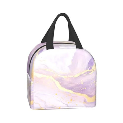 Nerxy Insulated Lunch Bag Woman 8x5x8.5inch Pink Purple Gold Marble Reusable Lunch Box Soft Cooler Tote Bag Men Kids Adults Waterproof Meal Container With Pocket for Work School Travel Office Picnic - color: Marble