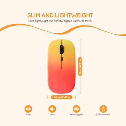 LED Wireless Mouse, Slim Silent Dual-Mode 2.4G+BT Rechargable 7-Color Portable Mobile Optical Office Mouse with USB Receiver, 3 Adjustable Levels for Notebook, PC, Computer, MacBook (Sunset red) - color: Sunset red