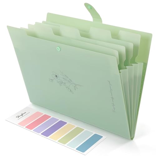 SKYDUE Expanding File Folder with 5 Pockets, Aesthetic Accordion File Organizer, Portable Document Paper Bill Receipt Organizer, School Office Supplies, Letter/A4 Size, (1, Pea Green) - color: Pea Green