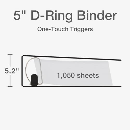 Cardinal 3 Ring Binder, 5 Inch Premier Easy Open Binder, ONE-Touch Locking Slant-D Rings, 1,050-Sheet Capacity, ClearVue Cover with Shelf Pull, PVC-Free, Black (10351) - size: 5-Inch