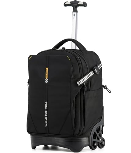 NEW TILAMI 18 Inch Expandable Rolling Backpack with 6-Wheel Stair Climbing, Waterproof Wheeled School Bag with 15.6" Laptop Sleeve for Boys Girls, Carry-on Luggage 98cm Dual-Height Handle - Black - color: Black