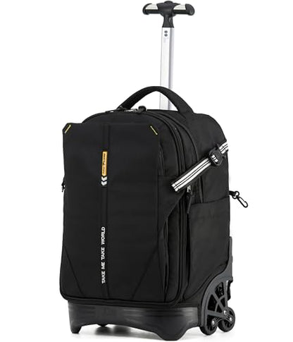 NEW TILAMI 18 Inch Expandable Rolling Backpack with 6-Wheel Stair Climbing, Waterproof Wheeled School Bag with 15.6" Laptop Sleeve for Boys Girls, Carry-on Luggage 98cm Dual-Height Handle - Black - color: Black