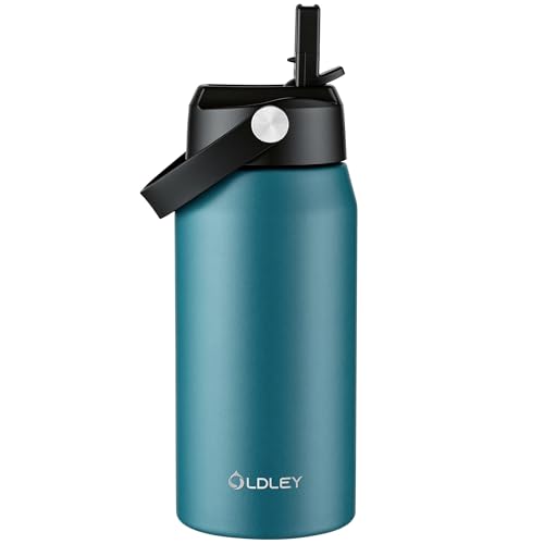 Oldley 18oz Insulated Water Bottle with Straw, Stainless Steel Water Bottle for Sports, Travel, School, BPA-Free Sports Bottles for Adult Kids, Leak-Proof, Emerald Green - color: Emerald Green, size: 18 Ounces
